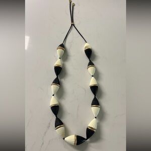 Marla Wynne Necklace, Black and Cream Beads w/Gold Accents and Pierced Earrings